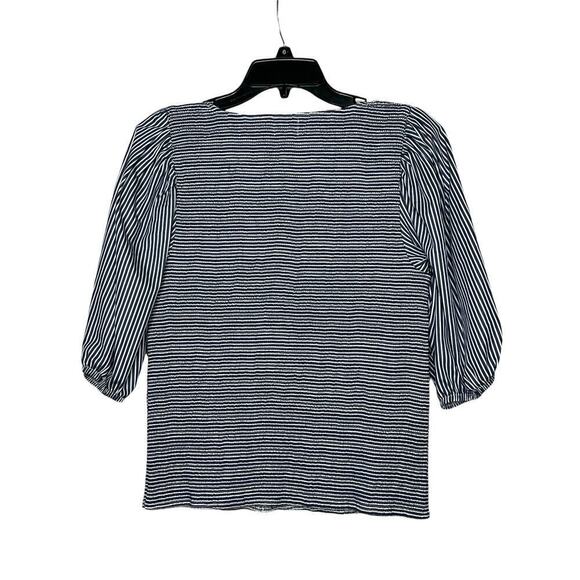 Nation LTD Samira Smocked Tee Navy Stripe Puff Sleeve Top Size Large New - Picture 4 of 12